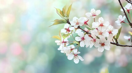 Fototapeta premium Beautiful Cherry Blossom Branch with Delicate White Flowers