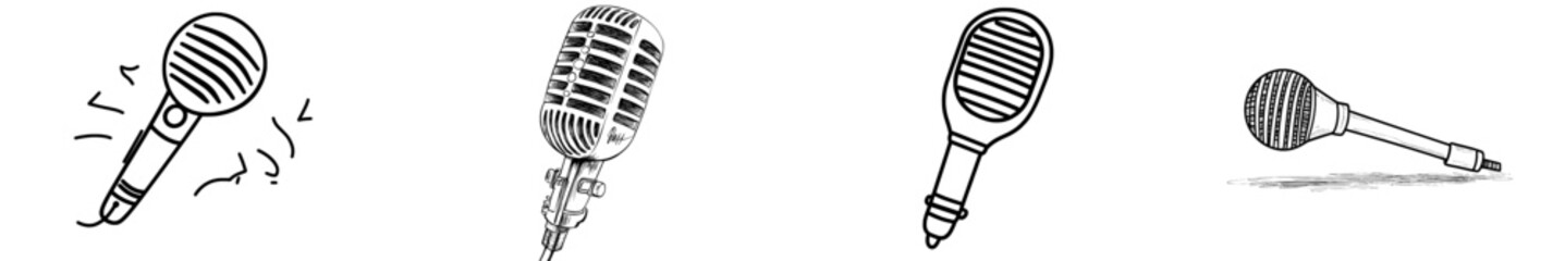 Fototapeta premium A simple hand-drawn sketch of a wired microphone is isolated on a white background