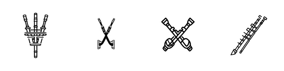 The sketch of bagpipes is a modern illustration created in a scratch board style imitation, presented as a black and white hand drawn image