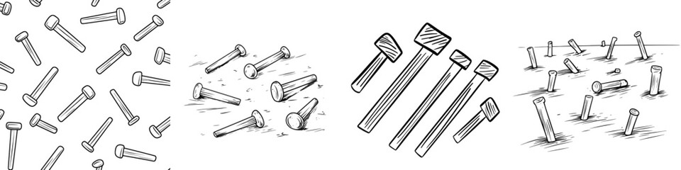 A contemporary illustration of a metal nail, rendered by hand, is depicted in a modern sketch