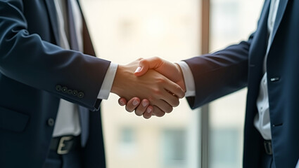 Flat Vector Illustration of Business People Shaking Hands: Symbolizing Professional Deals and Agreements in a Collaborative Work Environment