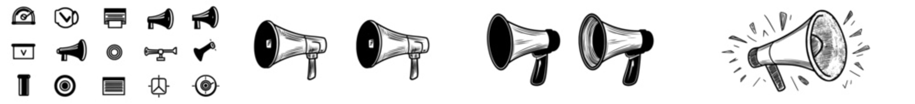 Modern clip art illustration of a megaphone in a hand drawn cartoon sketch style