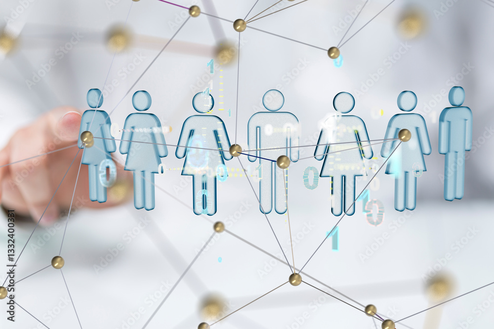Poster Neural network concept. Connected cells with links.