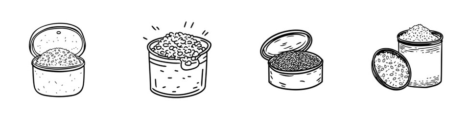 The image features a hand-drawn tin can icon embodying modern Scandinavian and Nordic minimalism in monochrome, evoking a sense of camp and canned food