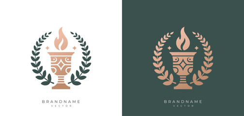 Torch vector design silhouette, luxury trophy cup illustration with flame designs, elegant shapes, olympic torch variations, stylized wings symbols