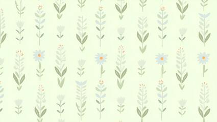 Scandinavian garden flowers seamless tile pattern with simple daisies and tulips in soft green tones for minimalist homes concept as Simple daisies and tulips in soft green tones create Scandinavian g
