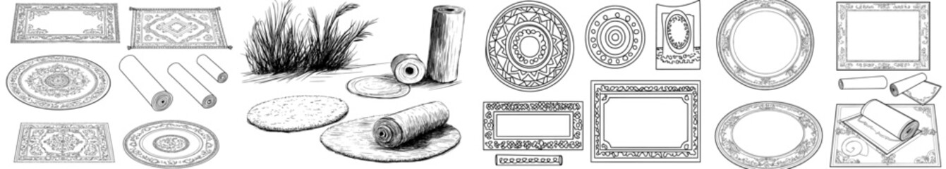 Modern isolated illustration of a black and white graphic carpet set in a sketch © Andrei