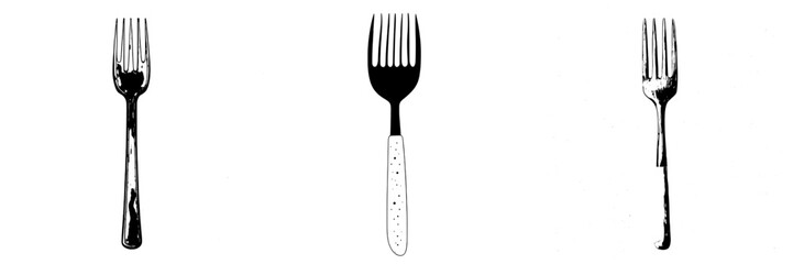 A modern hand-drawn fork symbolizing cutlery is depicted in silverware for food at a restaurant as a dinner object