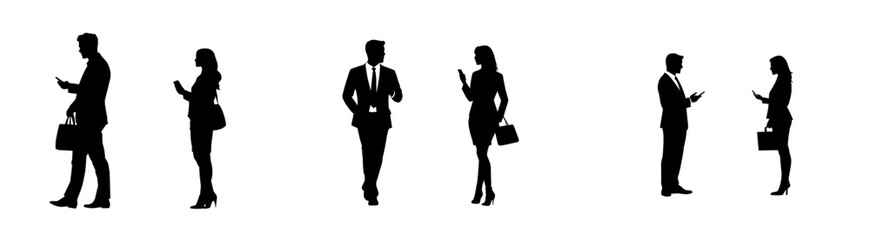 silhouettes of a group of standing business people in modern eps 10