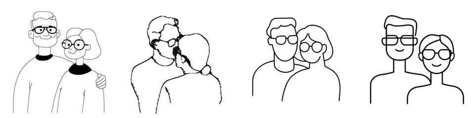 A modern illustration of grandparents is isolated on a transparent background