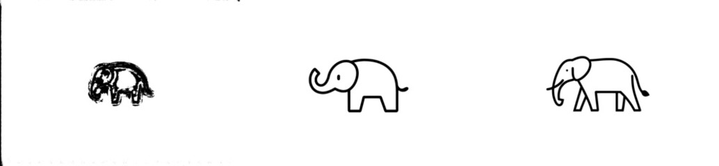 A cute elephant rendered in continuous line art style, with a minimalist black linear sketch isolated on a white background, represents a modern illustration