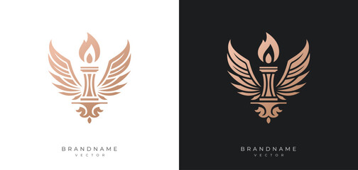 Torch vector design silhouette, luxury trophy cup illustration with flame designs, elegant shapes, olympic torch variations, stylized wings symbols