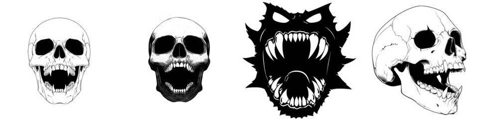 A modern artistic illustration of a skull, suitable for use in tattoos, designs, and logos