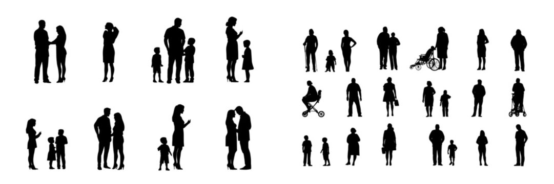 family silhouette isolated on a white background, modern illustration, stock image