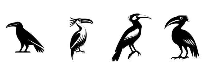 A modern floral design featuring a hornbill bird silhouette with flowers as an ornament decoration