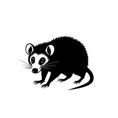 PNG: A black icon, logo, label, and isolated element depicting a vintage retro engraving illustration of an opossum