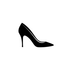 Modern illustration of a lone high heel shoe silhouette against a white backdrop