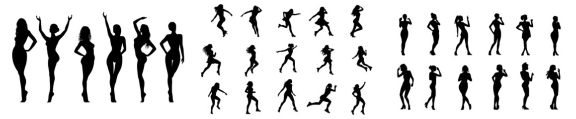 dancing woman silhouette person modern girl illustration dance setup black design art female pose group beauty sport isolated lady model party