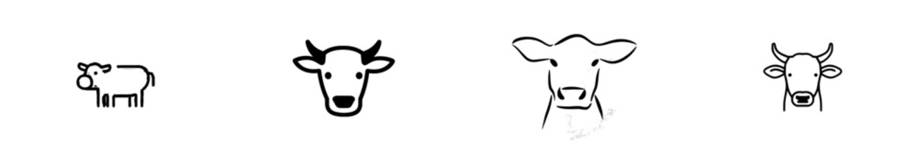 Cow head illustrated in continuous line art style, featuring horns, minimalist black linear design on a white background