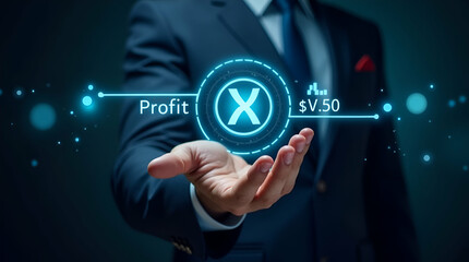 Fototapeta premium Hand using holographic financial adjustment tools for profit and loss with empty space background concept as A hand manipulating holographic tools to adjust financial figures enabling dynamic profit a