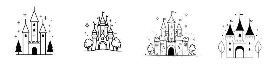 Little king illustration elements in hand-drawn black outline ink style for kids, baby boys, and children © Andrei