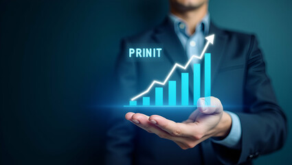 Hand Manipulating Holographic Growth Charts: Visualizing Profit and Revenue Trends for Business Expansion - Stock Photo Concept with Empty Space for Customization