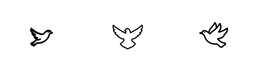 1. A modern, isolated, single, simple flying pigeon bird in side view, front view, rendered in black and white with an easy contour line