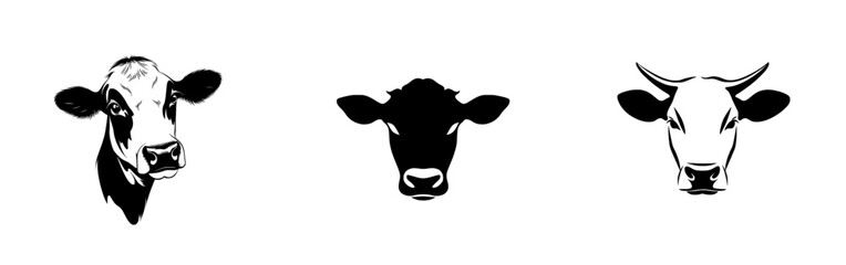 Modern black and white cow silhouettes on a white background