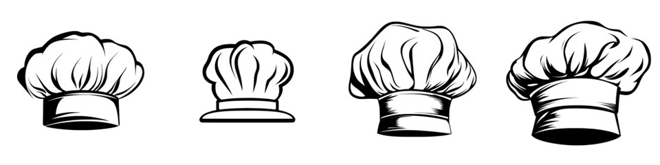 Illustration of a chef hat contour icon, featuring a hand drawn sketch of a kitchen worker's cap, symbolizing the funny yet professional uniform of a cooker