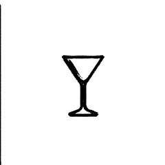 A basic black and white illustration showing a cocktail inside a martini glass, complete with garnish