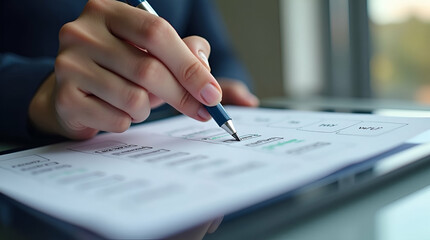 Streamline Your Business Tasks: Individual Using Tablet to Checkmark Online Forms for Efficient Document Verification and Evaluation - Stock Photo Concept with Space