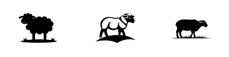 A modern illustration depicting a black silhouette of a domestic sheep on a white background