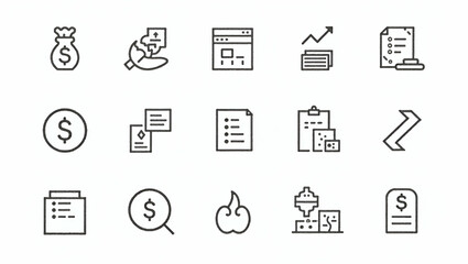 Fototapeta premium Editable Stock Line Icons Set: Modern Finance Symbols for Currency Exchange, Trading & Market Charts