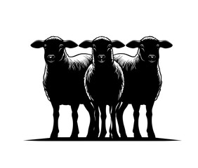 1. Modern illustration of a black silhouette of a domestic sheep on a white background