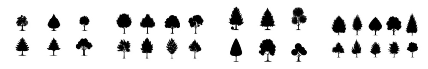 Black tree silhouette modern designs. Collection of modern tree silhouette illustrations