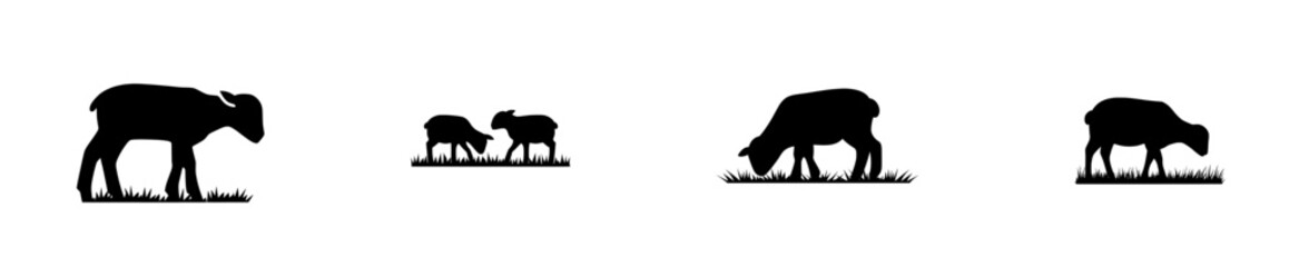 A modern art illustration depicting a silhouette of a lamb grazing on grass