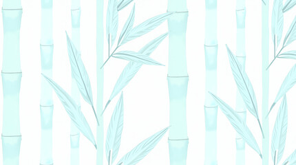 Fototapeta premium Airy Bamboo and Light Blue Accents on White Background: Seamless Coastal Tile Pattern for Beach-Inspired Rooms - Perfect for Smart Business Decor