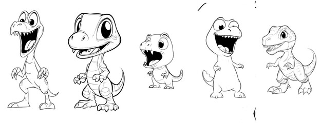 An isolated modern outline illustration of a dinosaur velociraptor