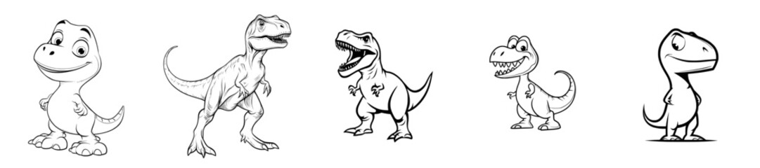 An isolated modern outline illustration of a T-rex, also known as a dinosaur tyrannosaurus rex