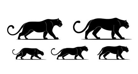 A modern art set includes a black color illustration of a leopard silhouette icon and logo