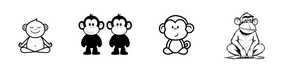 1. A simple and contemporary line art design of a monkey silhouette on a white background