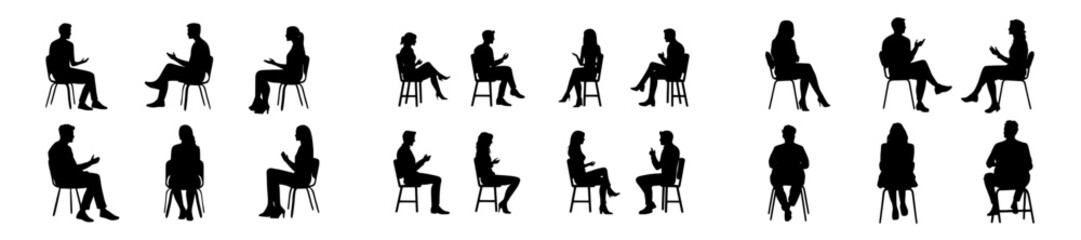 Modern chairs populated by men and women in an illustrated style
