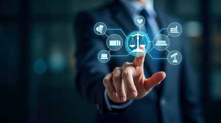 Fototapeta premium Interactive Holographic Law Interface for Online Legal Services