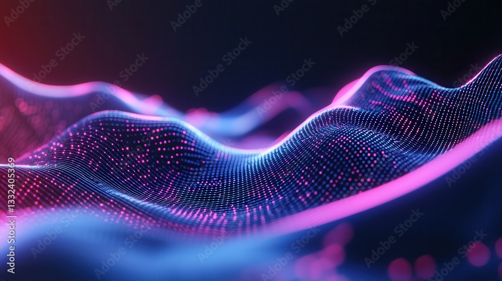 Poster vibrant and mesmerizing neon sound wave visualization with dynamic ever changing patterns and energy