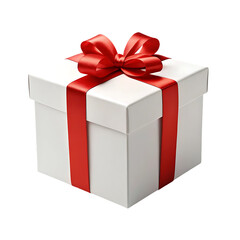 Obraz premium White gift box with red ribbon and bow. Present, surprise, celebration.