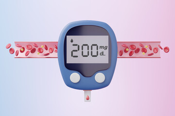 Blood glucose meter scanning blood vessels and sugar levels.