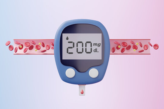 Blood glucose meter scanning blood vessels and sugar levels.
