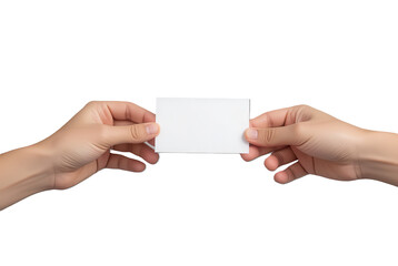 Fototapeta premium Hands Exchanging Blank Business Card for Networking and Connection
