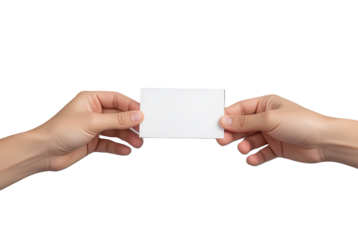 Hands Exchanging Blank Business Card for Networking and Connection