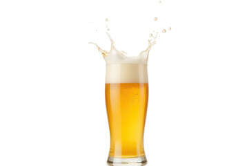 Golden Beer with Foam and Splash Captured in a Transparent Glass